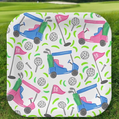 Pink Blue Green Golf Preppy Paper Plates