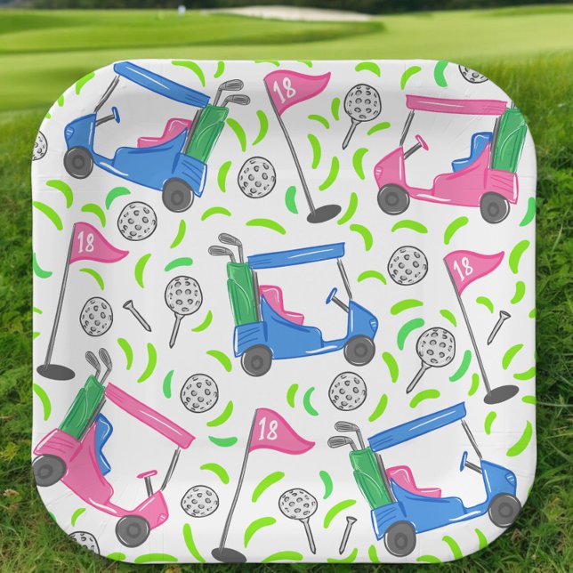 Pink Blue Green Golf Preppy Paper Plates (Creator Uploaded)
