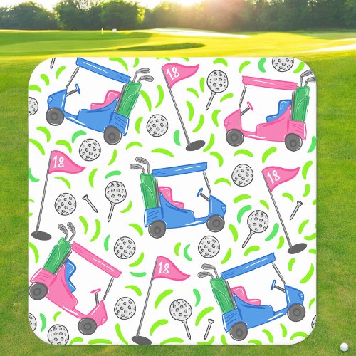 Pink Blue Green Golf Preppy Square Paper Coaster