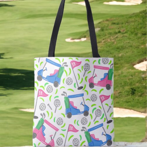 Pink Blue Green Golf Preppy Tote Bag