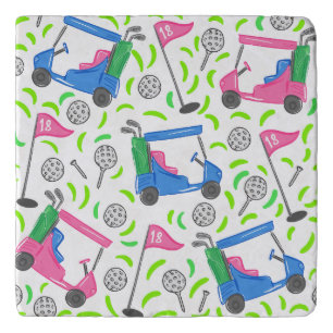 Pink Blue Green Golf Preppy Trivet