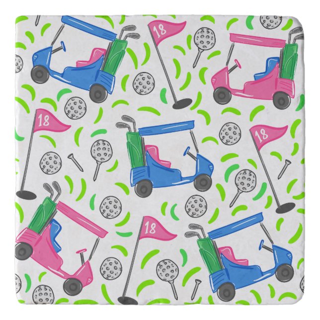 Pink Blue Green Golf Preppy Trivet (Front)