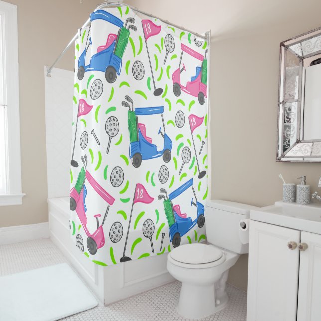Pink Blue Green Golf Shower Curtain (In Situ)