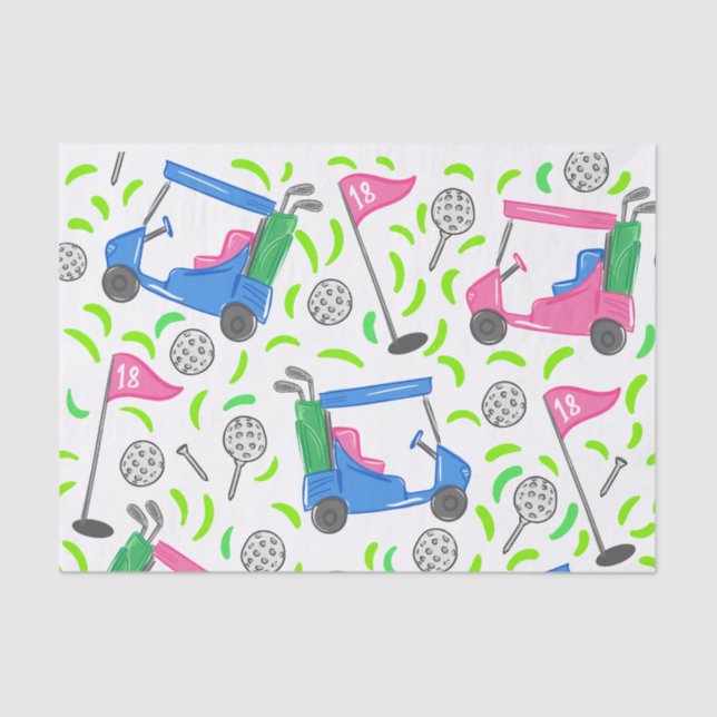 Pink Blue Green Golf Tissue Paper (Front)
