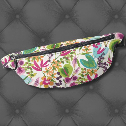 Pink Blue Green Modern Vintage Floral Tropical Fanny Pack