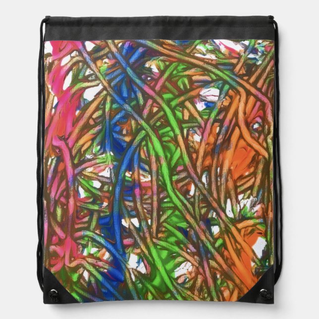 Pink, Blue, Green, Orange, Marble Artwork Drawstring Bag (Front)