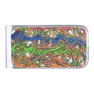 Pink, Blue, Green, Orange, Marble Artwork Silver Finish Money Clip