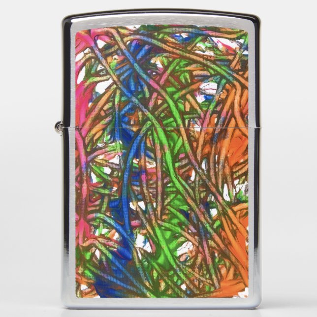 Pink, Blue, Green, Orange, Marble Artwork Zippo Lighter (Front)