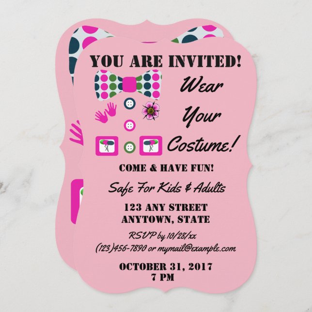 Pink Blue Green Polka Dots Clown Halloween Costume Invitation (Front/Back)