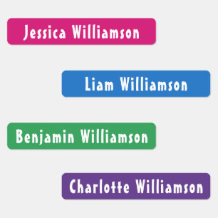 Pink, Blue, Green, Purple Family Waterproof Kids' Labels