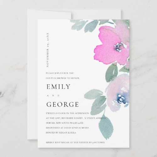 PINK BLUE GREEN ROSE FLORAL COUPLE SHOWER CARD