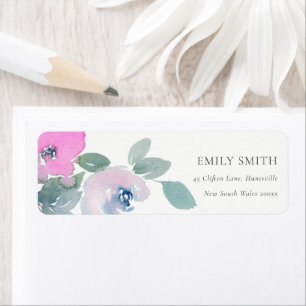 PINK BLUE GREEN ROSE WATERCOLOR FLORAL ADDRESS LABEL