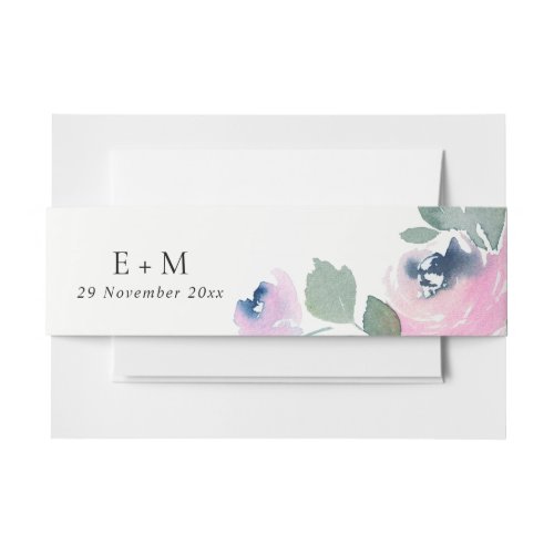 PINK BLUE GREEN ROSE WATERCOLOR FLORAL WEDDING INVITATION BELLY BAND