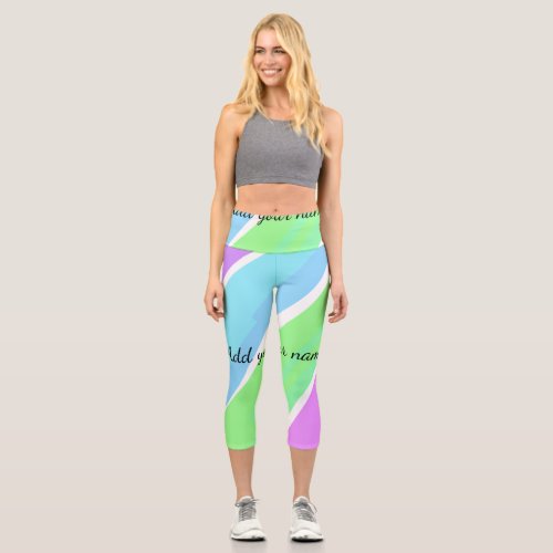 Pink blue green stripes add name text message here capri leggings