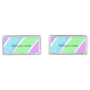 Pink blue green stripes add name text message here cufflinks