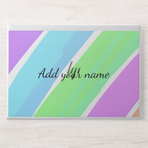 Pink blue green stripes add name text message here HP laptop skin