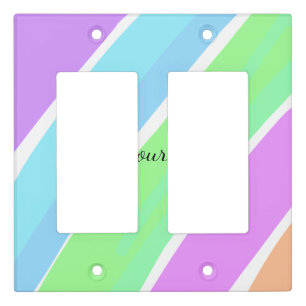 Pink blue green stripes add name text message here light switch cover
