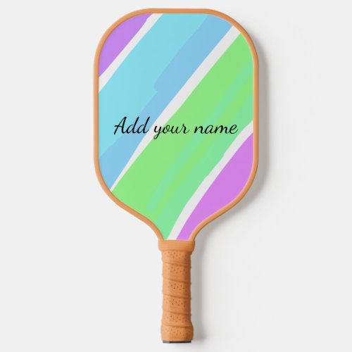 Pink blue green stripes add name text message here pickleball paddle