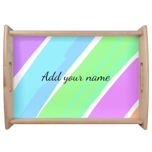 Pink blue green stripes add name text message here serving tray