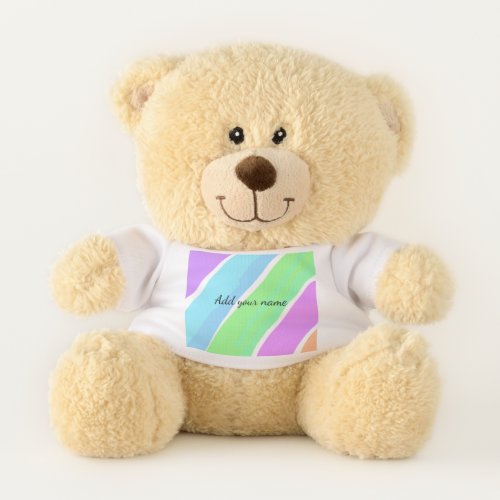 Pink blue green stripes add name text message here teddy bear