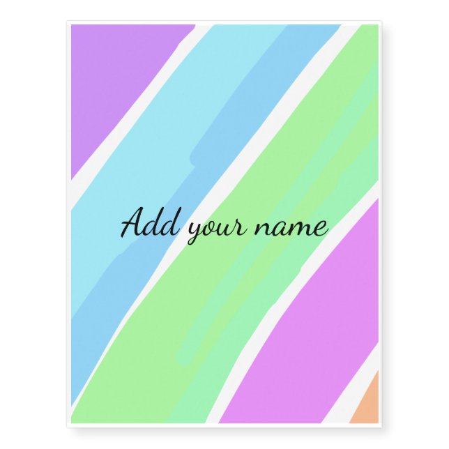 Pink blue green stripes add name text message here temporary tattoos (Front)