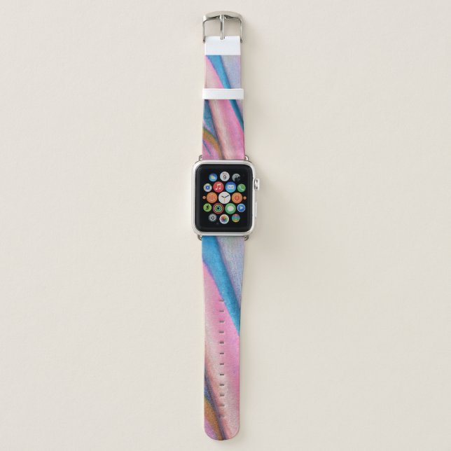 Pink blue green textile apple watch band (Front)