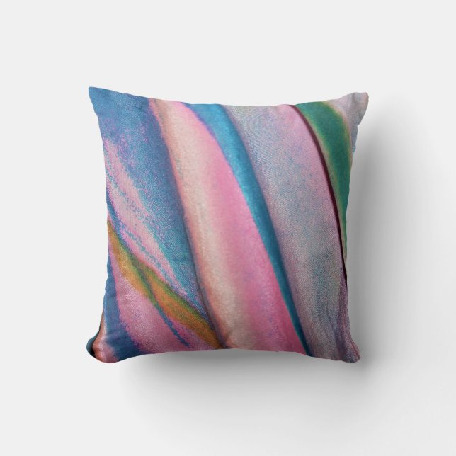Pink blue green textile throw pillow (Front)