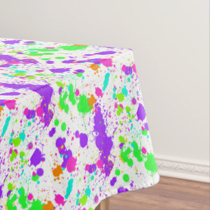 Pink Blue Green Turquoise Paint Splatter Tablecloth