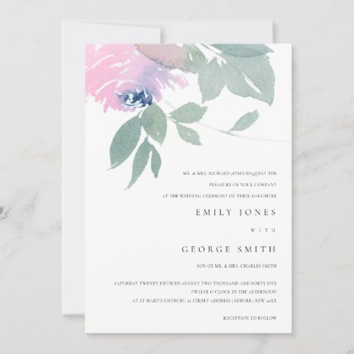 PINK BLUE GREEN WATERCOLOR FLORAL WEDDING INVITE