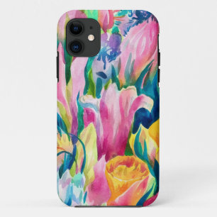 Pink Blue Green Yellow Orange Flower Art Pattern iPhone 11 Case