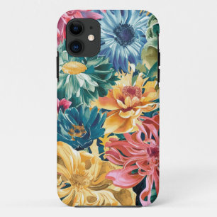 Pink Blue Green Yellow Orange Flower Art Pattern iPhone 11 Case