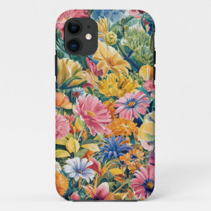 Pink Blue Green Yellow Orange Flower Art Pattern iPhone 11 Case