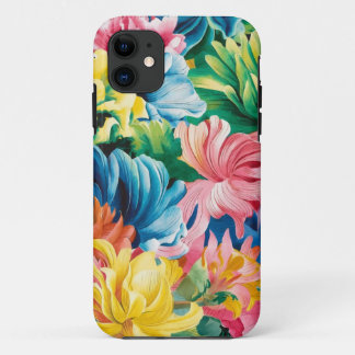 Pink Blue Green Yellow Orange Flower Art Pattern iPhone 11 Case