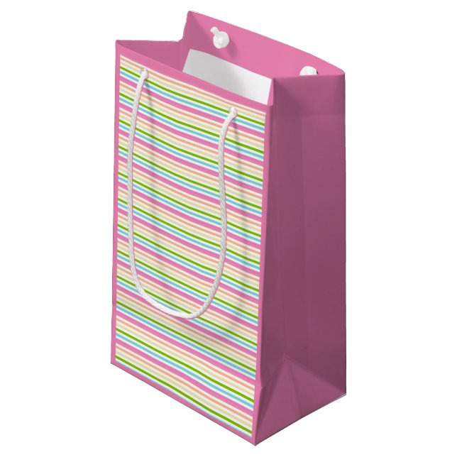 Pink Blue Green Yellow Purple Stripes Template Small Gift Bag (Front Angled)