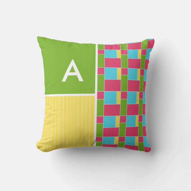 Pink, Blue, Green, & Yellow Rectangles Throw Pillow (Front)