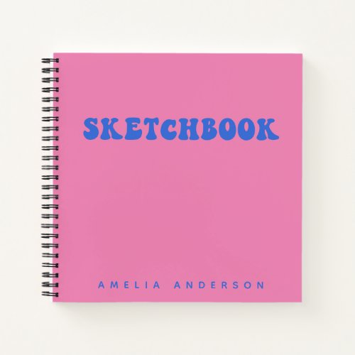 Pink Blue Groovy Sketchbook Personalized Name Notebook