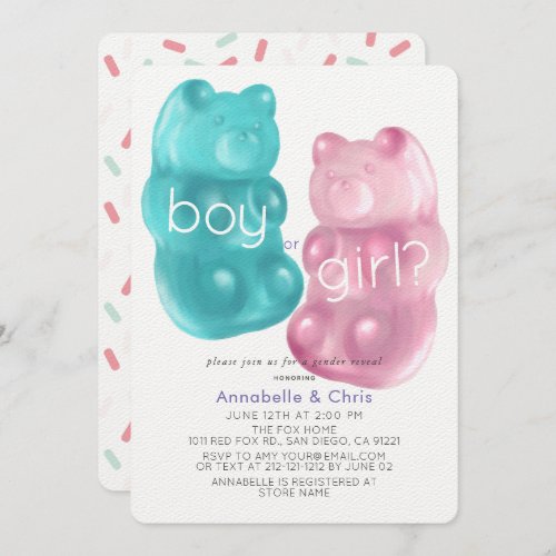 Pink  Blue Gummy Bear Sprinkles Gender Reveal Invitation