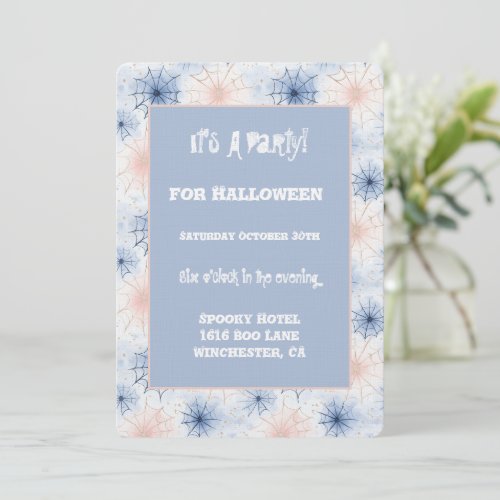 Pink Blue Halloween Spider Webs Costume Party Invitation