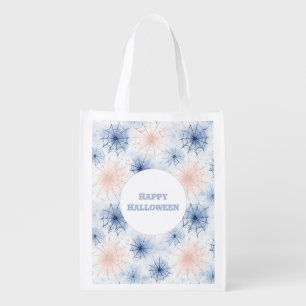 Pink Blue Halloween Spider Webs Grocery Bag