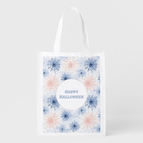 Pink Blue Halloween Spider Webs Grocery Bag