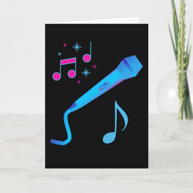 Pink blue hand drawn microphone musical notes (Front)