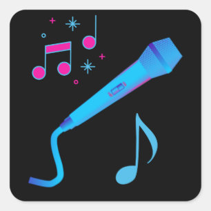 Pink blue hand drawn microphone musical notes square sticker