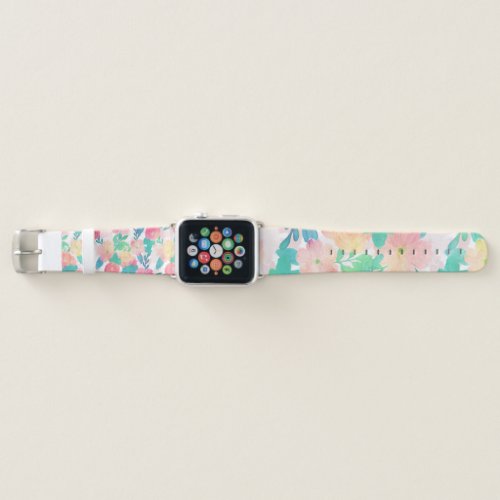 Pink Blue Hand Paint Floral Girly Design Apple Watch Band