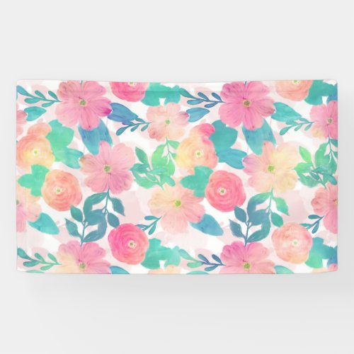 Pink Blue Hand Paint Floral Girly Design Banner