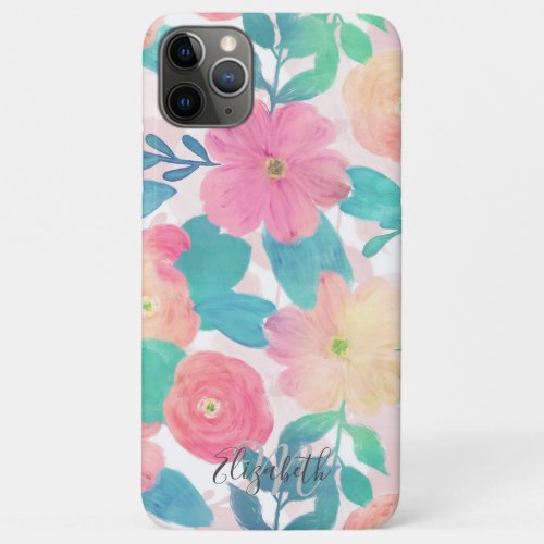Pink Blue Hand Paint Floral Girly Design iPhone 11 Pro Max Case