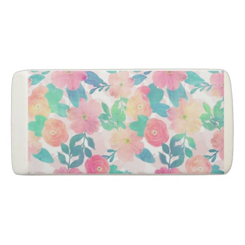 Pink Blue Hand Paint Floral Girly Design Eraser