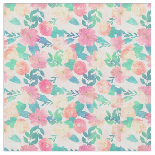 Pink Blue Hand Paint Floral Girly Design Fabric