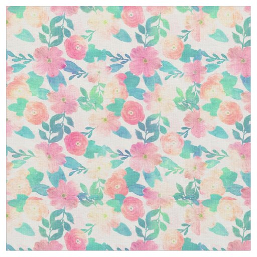 Pink Blue Hand Paint Floral Girly Design Fabric