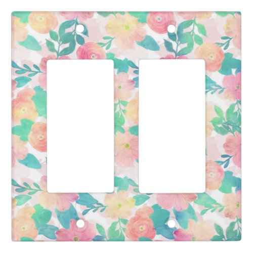 Pink Blue Hand Paint Floral Girly Design Light Switch Cover