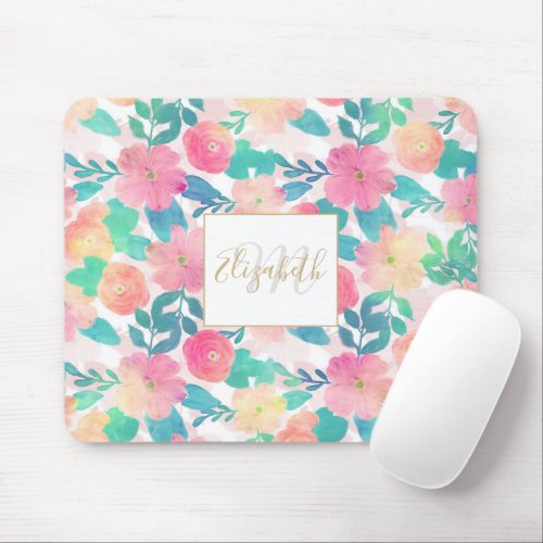Pink Blue Hand Paint Floral Girly Design Mouse Pad